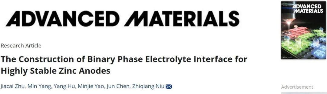 ?南開牛志強AM：構建二元電解液界面，實現高穩定性鋅負極
