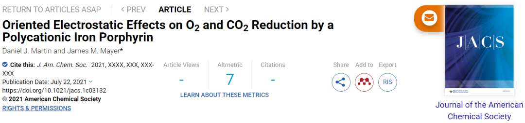 JACS：聚陽離子鐵卟啉對O2和CO2還原的定向靜電效應