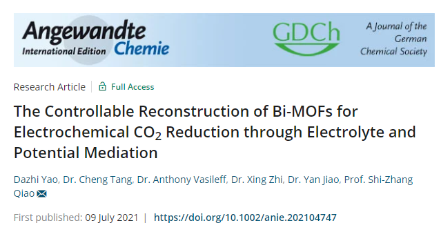 喬世璋Angew：Bi-MOFs的可控重構用于高效電化學CO2還原