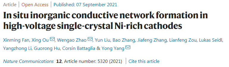 楊勇/歐星/趙文高Nature子刊: 高壓單晶富鎳正極中原位構建無機導電網絡