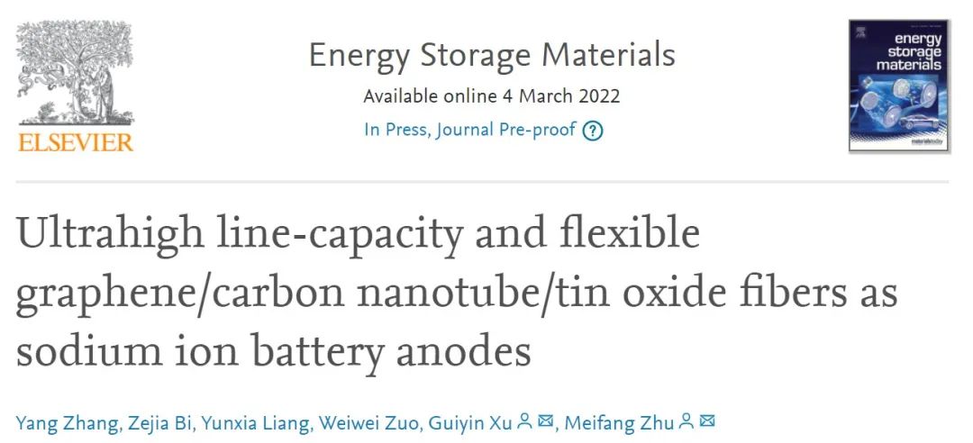 東華大學朱美芳院士/徐桂銀EnSM：超高線容量纖維基鈉離子電池負極