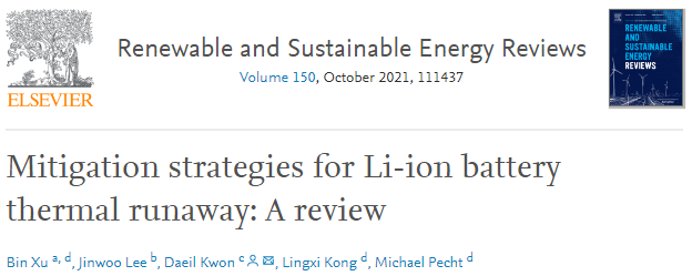 Renew. Sust. Energ. Rev.：鋰離子電池熱失控的緩解策略