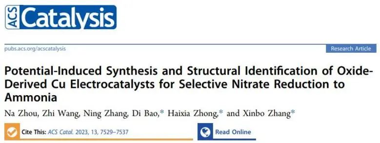 張新波/鐘海霞/鮑迪ACS Catalysis：電化學(xué)誘導(dǎo)氧化銅催化劑合成，用于選擇性硝酸還原制氨