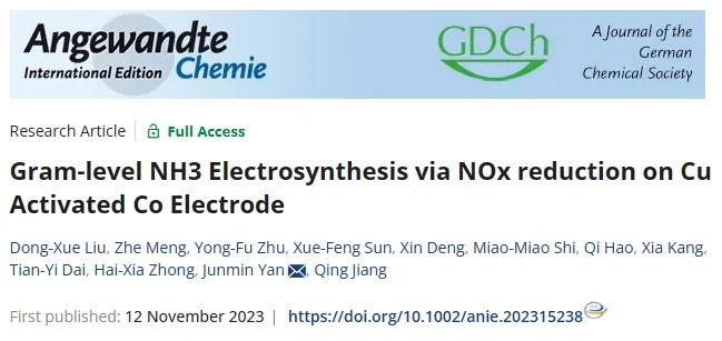 吉大/應化所，最新Angew！克級電化學合成氨！