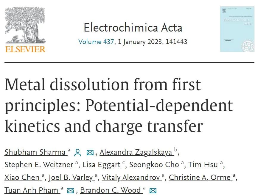 【純計算】Electrochimica Acta：從電勢相關的動力學和電荷轉移角度的第一性原理解釋金屬溶解現象