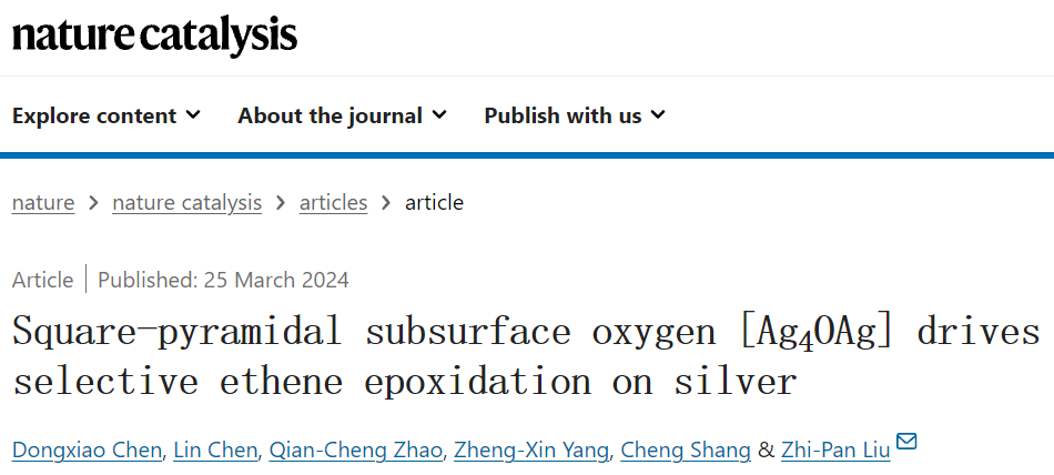 復旦大學劉智攀團隊Nature Catalysis：揭示銀催化劑的神秘面紗：乙烯高效轉化新篇章！